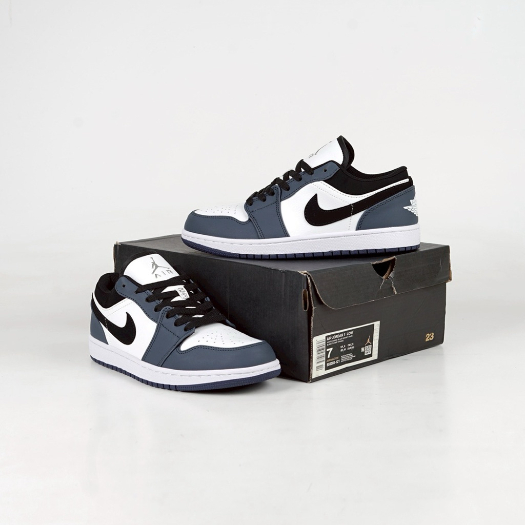 ( BDGSNKRS ) Sepatu Nike Air Jordan 1 Low Retro Navy White Black