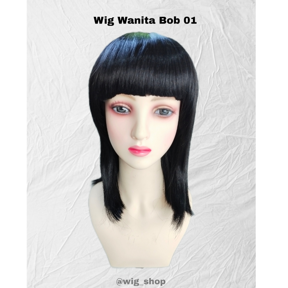 Wig Bob Hitam / Wig Bob 01 / Wig Poni Pendek / Rambut Palsu / Bob Pendek