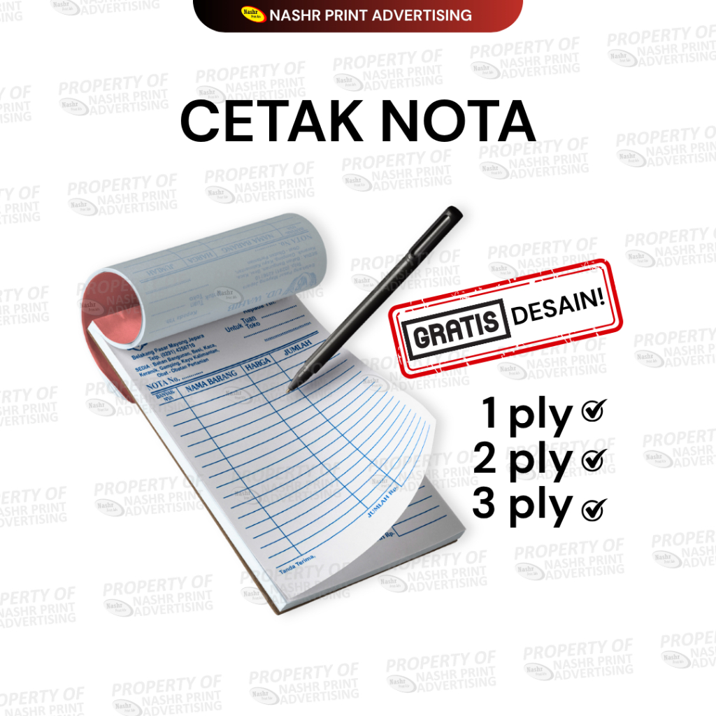 CETAK NOTA 1 RIM | NOTA CUSTOM | KWITANSI CUSTOM | NOTA 1 PLY |  2 PLY | 3 PLY