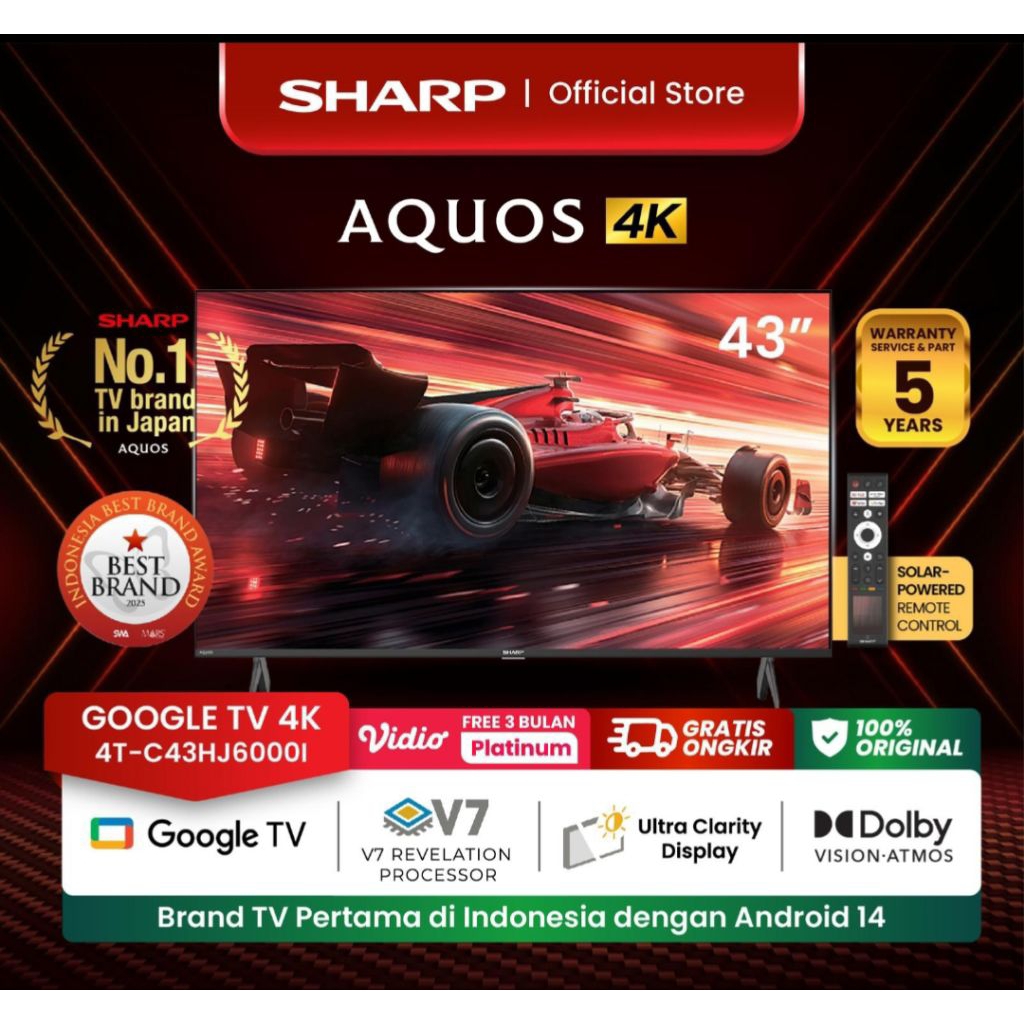 TV SHARP 43 INCH 4K ANDROID GOOGLE 4T-C43HJ6000I TV SHARP 43INCH 4K 43HJ