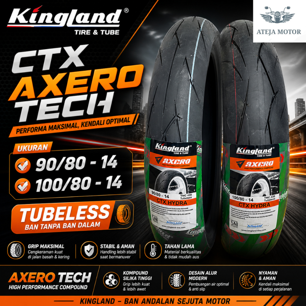 Ban Motor Ring 14 Ban KINGLAND CTX HYDRA 90/80-14 Tubeless Ban Motor Soft Compound Ban motor Matic B