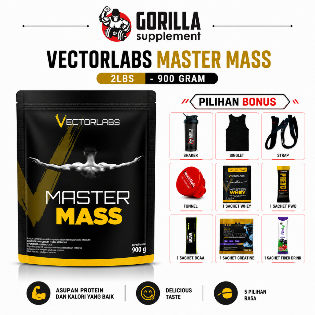 VECTORLABS Susu Penambah Berat Gainer Badan BPOM Mastermass 2lbs 900 Gram Mastermass Master Mass Vec