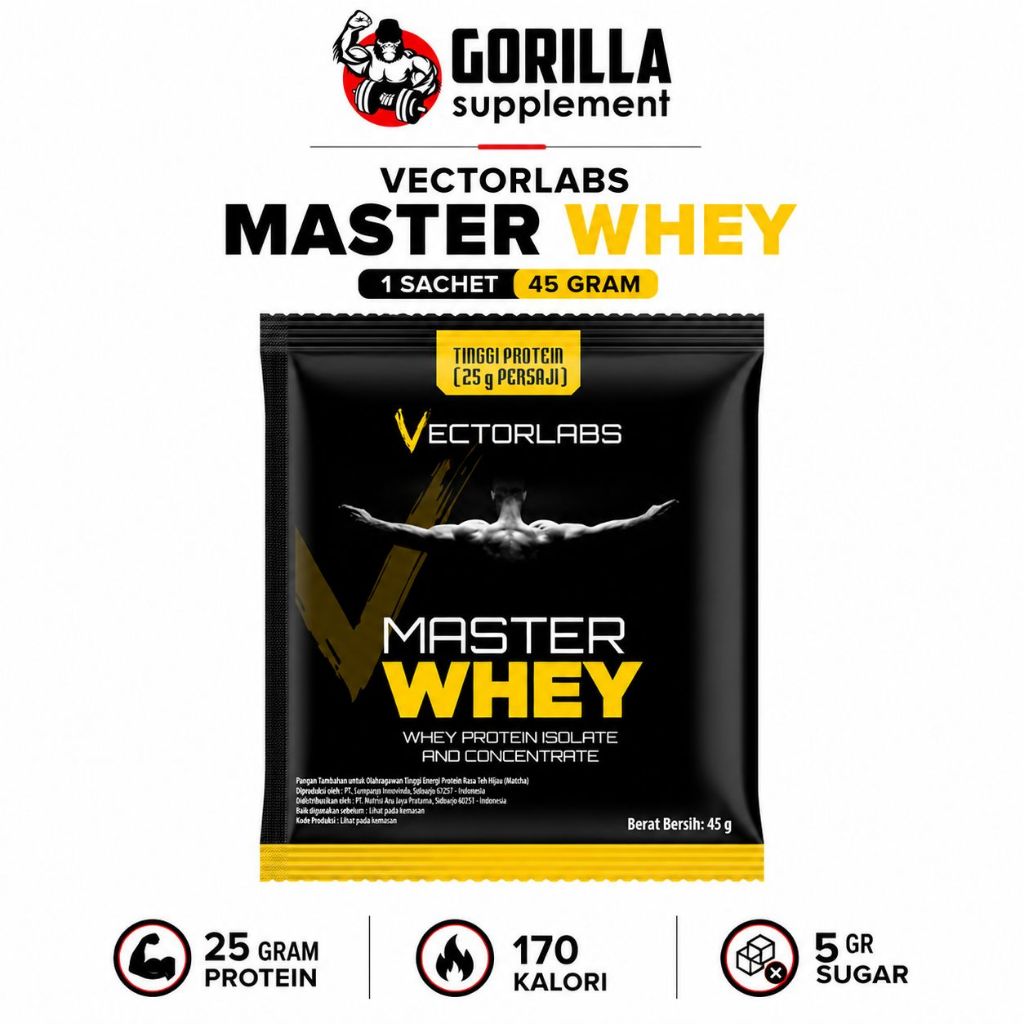 VECTORLABS Master Whey 1 Sachet Serving Whey Protein Blend Susu Protein