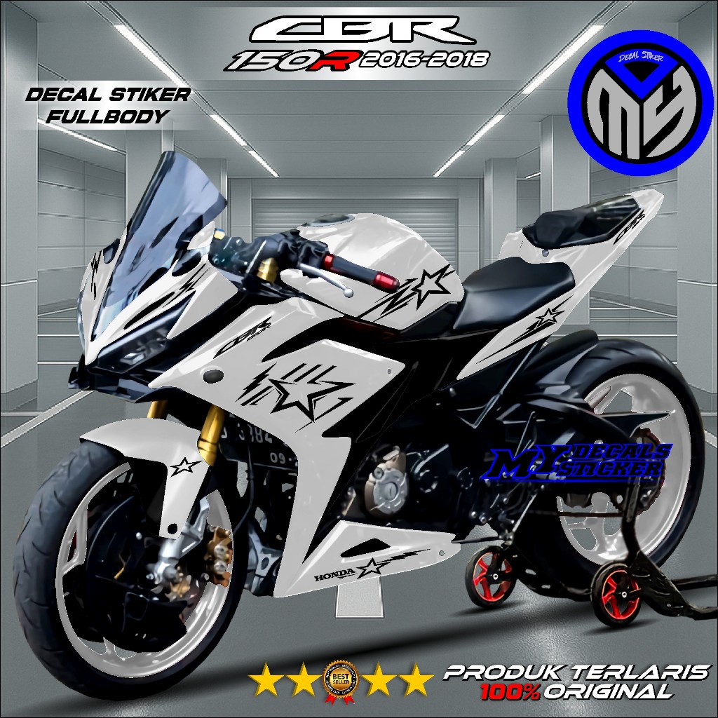 TERBARU Decal Stiker Full Body CBR 150R Facelift K45G K45N Tahun 2016-2020 Motif Bintang Putih