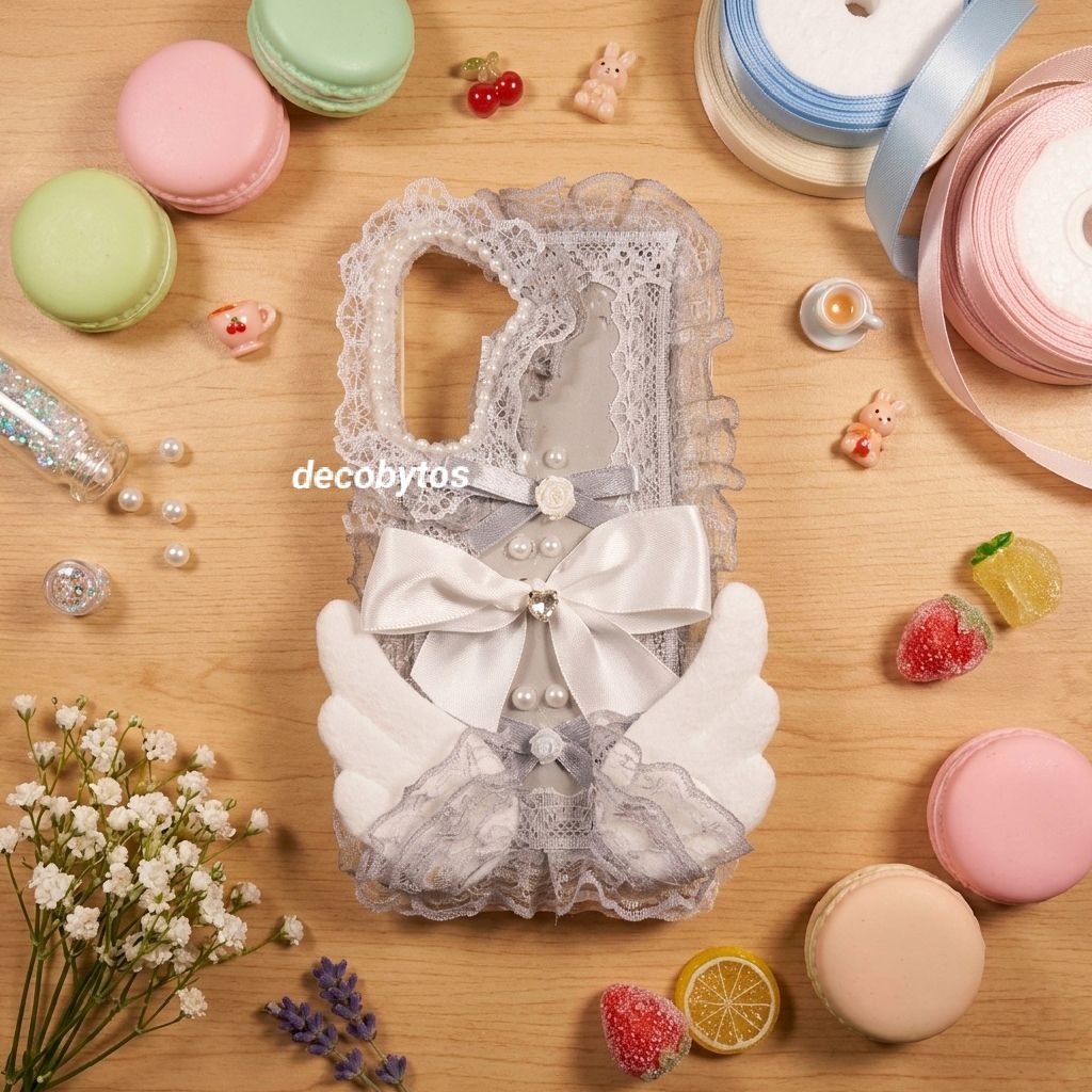 (decobytos) PRE-ORDER Decoden Phone Case Casing “Lace Ribbon” For All Type HP Handmade Deco Cream 3D
