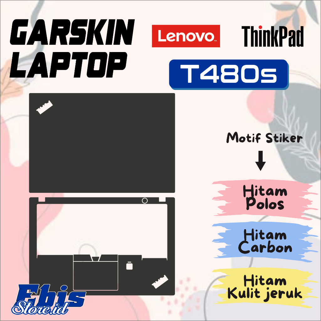 Garskin Laptop Lenovo T480s Thinkpad Stiker hitam doff