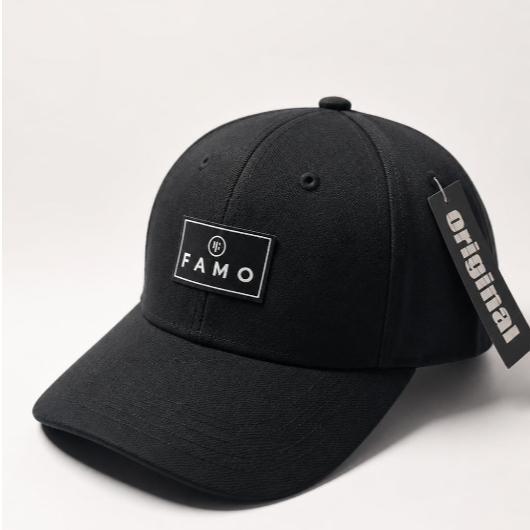 Topi Baseball Pria Unisex Bordir Famo Tebal Hitam Keren