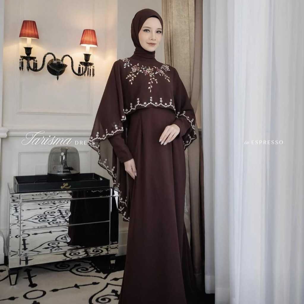 Tarisma Dress Gamis Melayu Bordir PREMIUM Gamis Pesta Terbaru Gamis Malaysia bahan ceruty babydoll