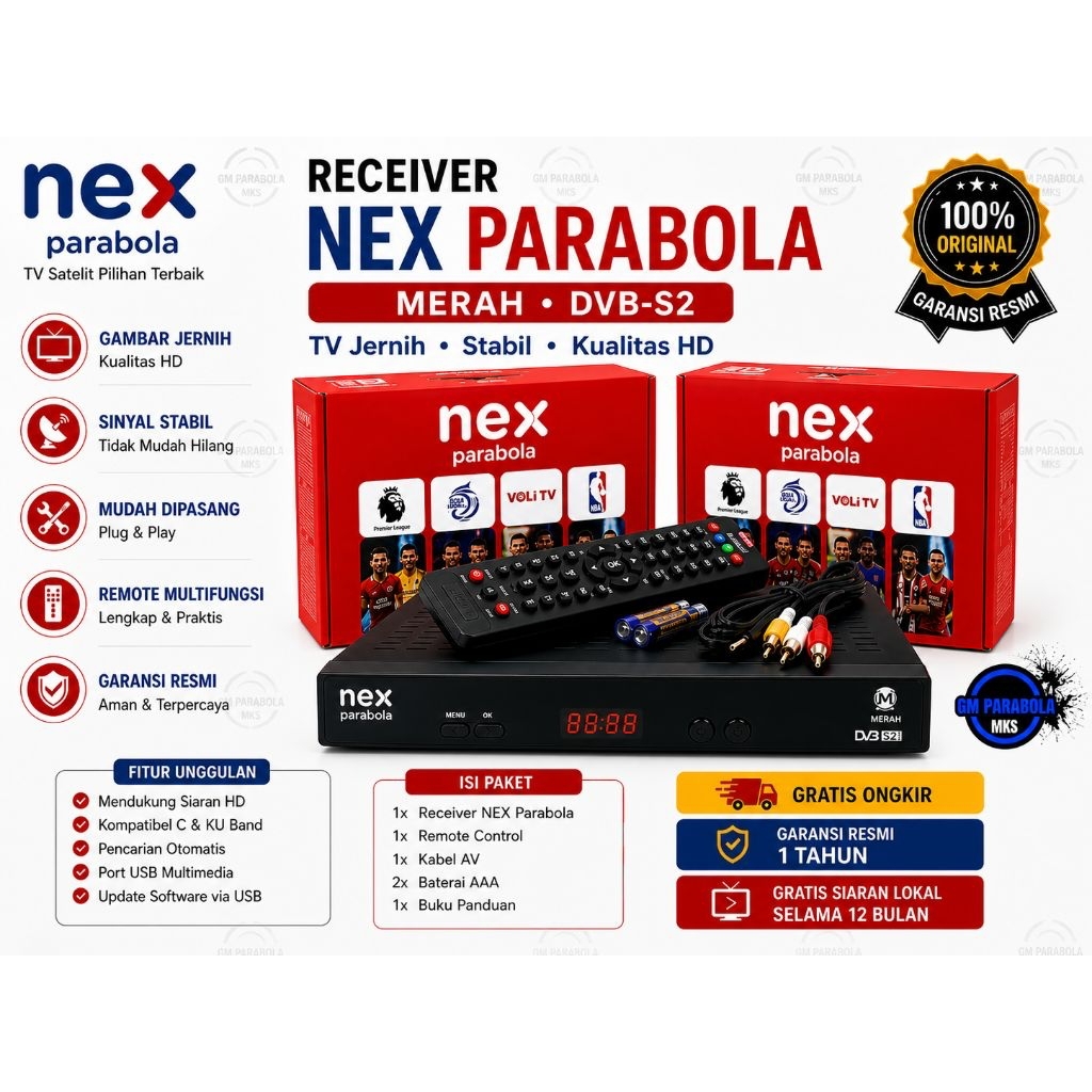 RECEIVER Nex parabola merah recomedasi emnc tv di parabola mini dan parabola besar