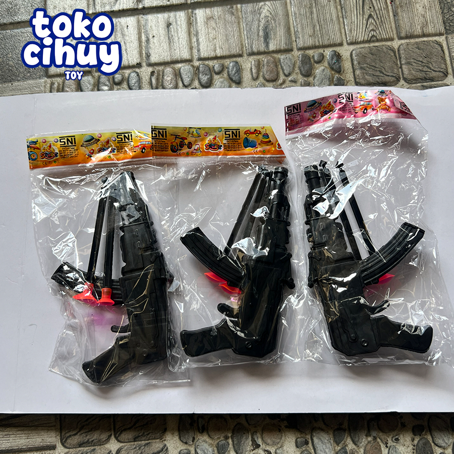Mainan Anak Pistol Revolver & shotgun HItam / Tembakan Peluru Tempel Murah SNI