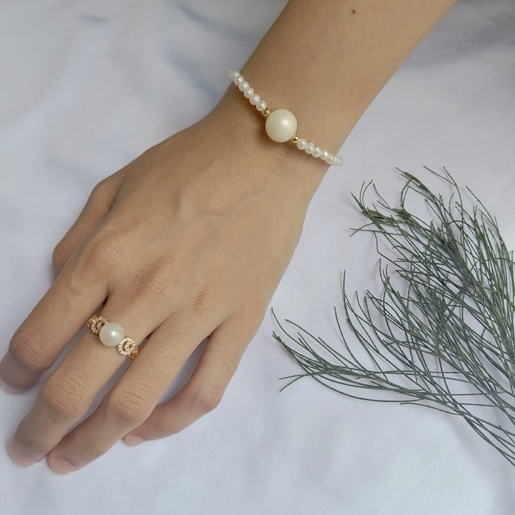 Satu set gelang cincin mutiara air tawar asli lombok