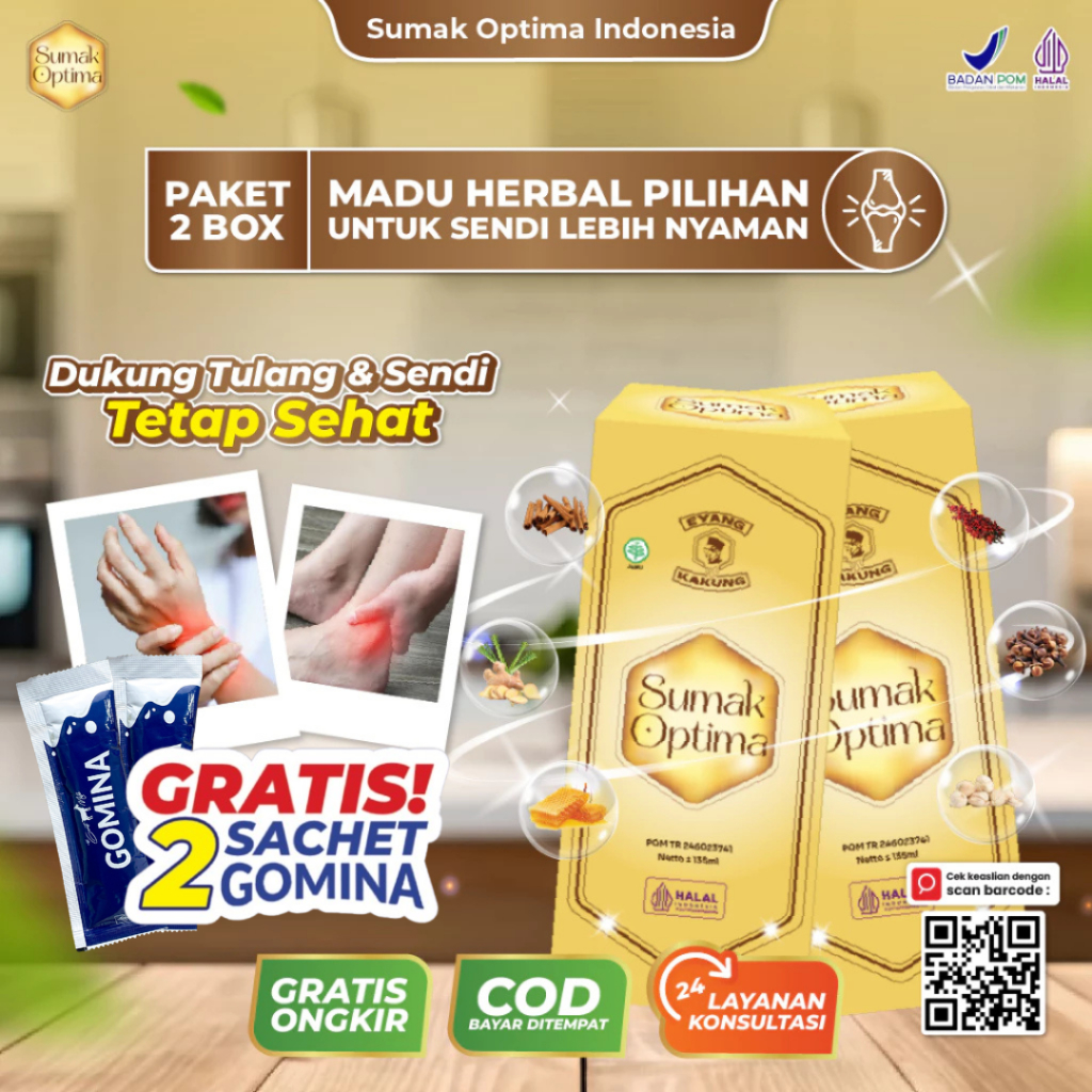 Paket 2 Box Madu Sumak Optima Asli Original Herbal Nyeri Sendi Pegal Linu Kesemutan Asam Urat Sakit 