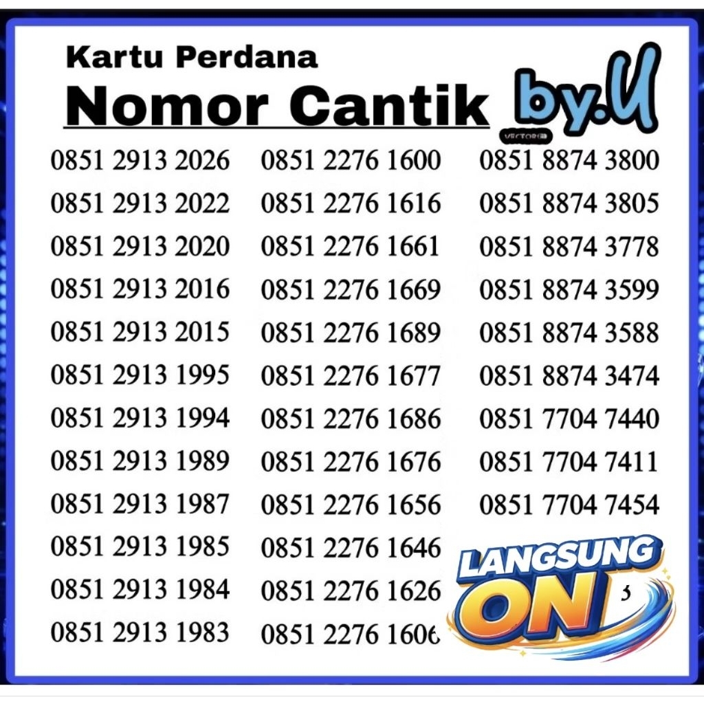 Kartu Perdana Nomor Cantik By.U - Seri Tahun Seri Manis - Masa Aktif Selamanya