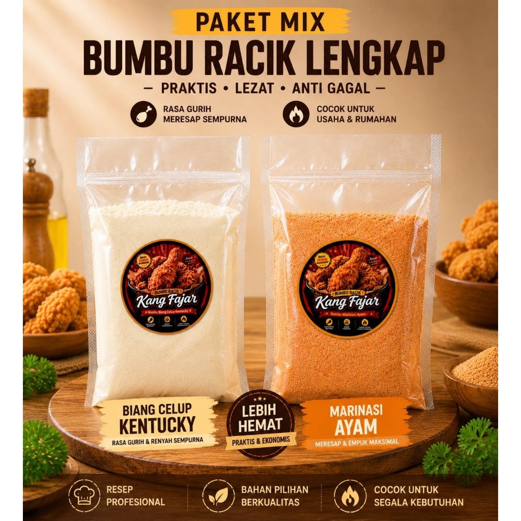 Paket Mix Bumbu Racik Lengkap Ayam Kentucky Crispy | Biang Celup + Bumbu Marinasi Ayam Fried Chicken