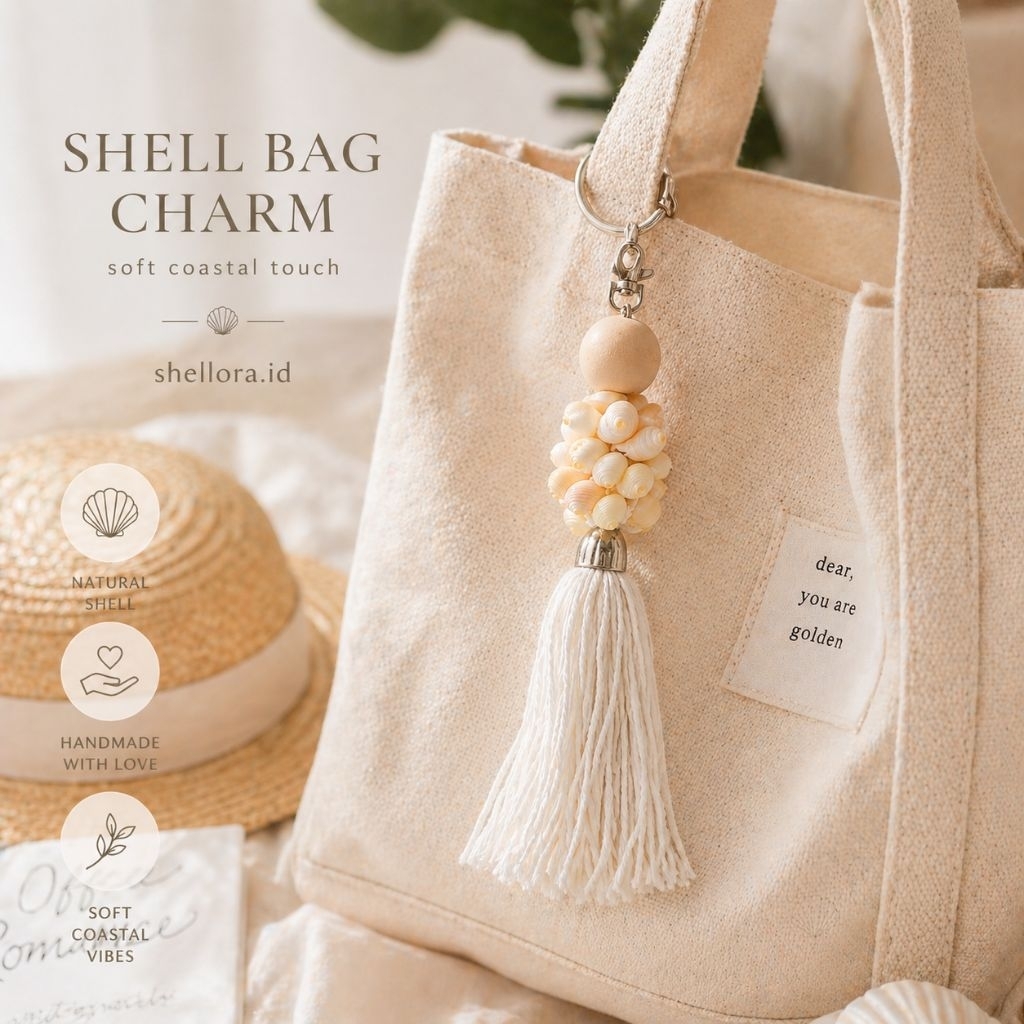 Hiasan Tas Kerang Estetik | Gantungan Tas Unik | Aksesoris Tas Wanita | Bag Charm Lucu | Cocok Untuk