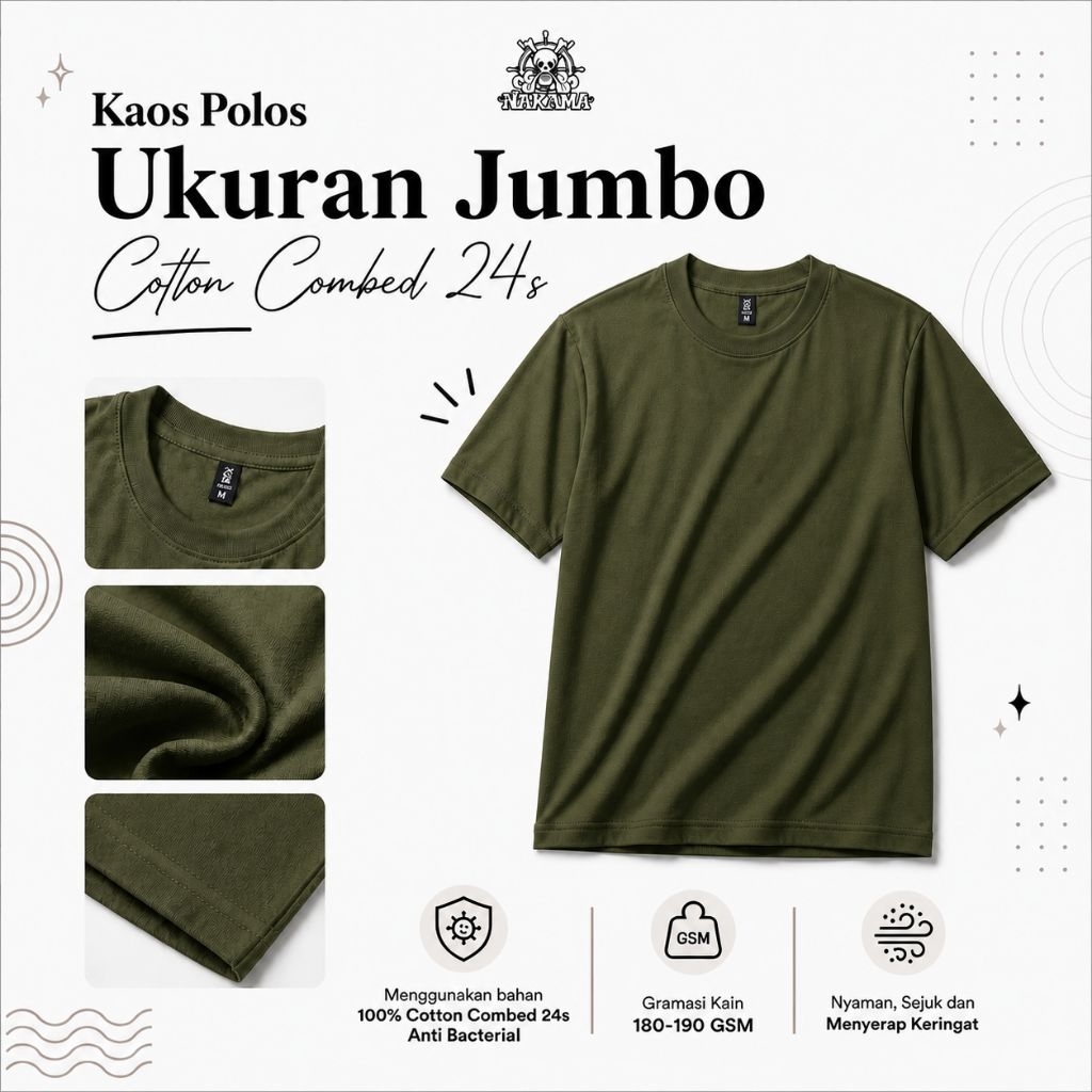 Kaos Polos Jumbo Premium Cotton Combed 24s I Kaos Polos Jumbo Pria Dan Wanita Premium Combed 24s