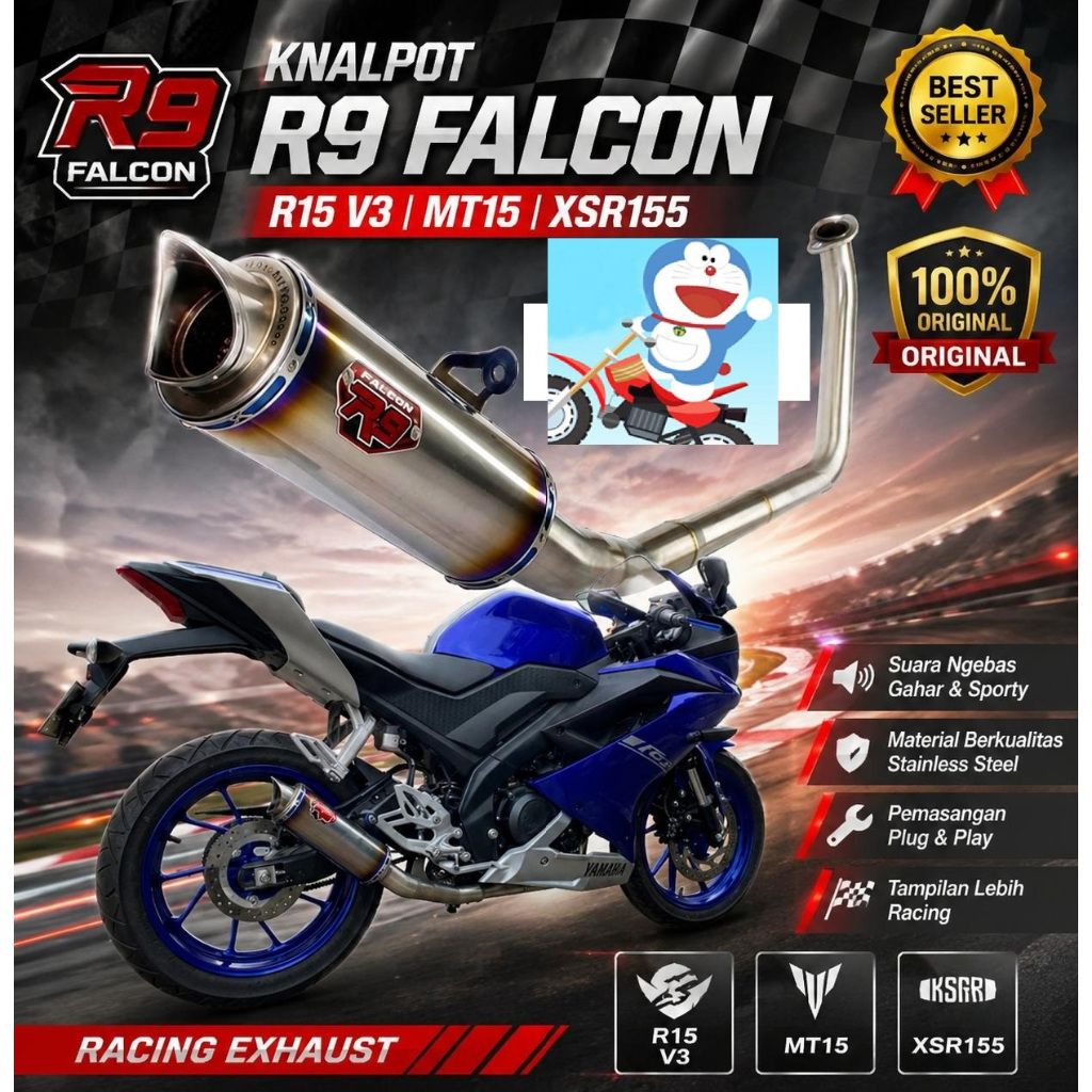 Knalpot R9 Falcon YAMAHA R15v3 XSR155 full system original MT15 R15v4  DR