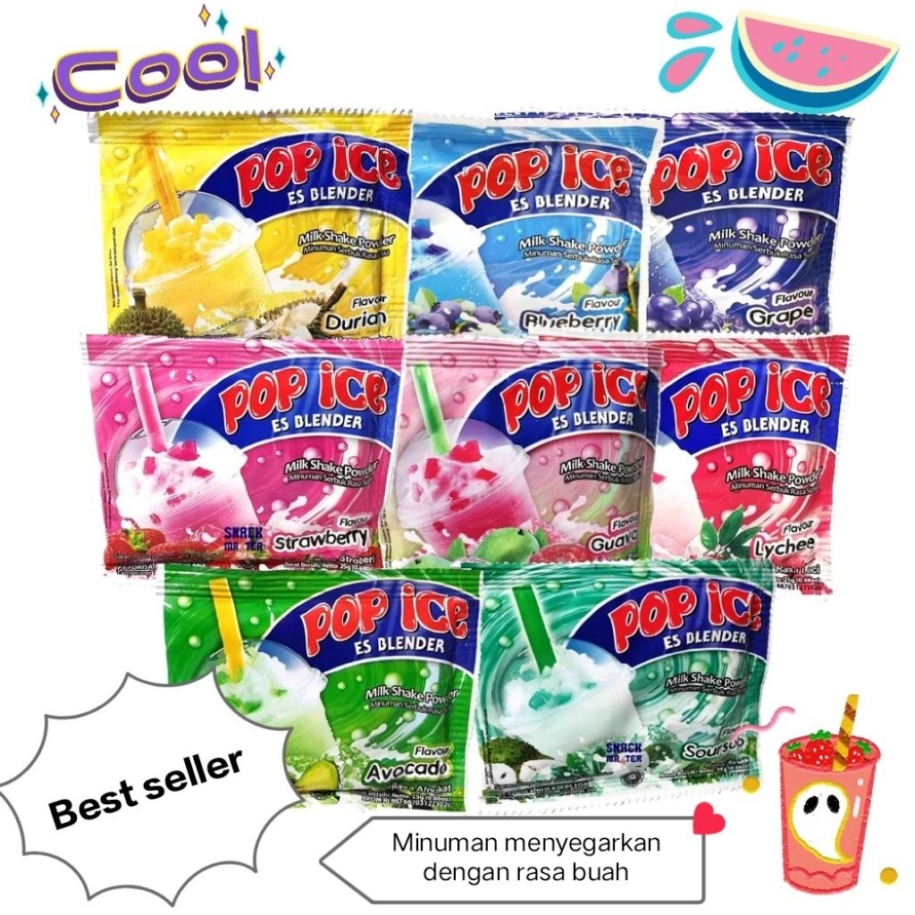 Pop Ice Minuman Bubuk Instan Aneka Rasa 1 Sachet, Praktis & Segar