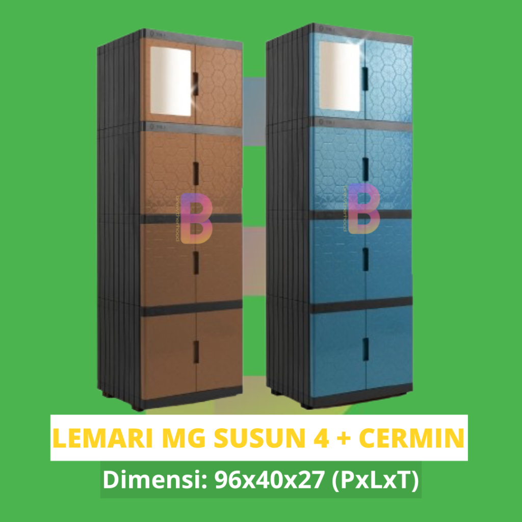 LEMARI MG 4 SUSUN + KACA - Lemari Plastik / Lemari Pakaian Jumbo / Lemari Susun / Rak Baju