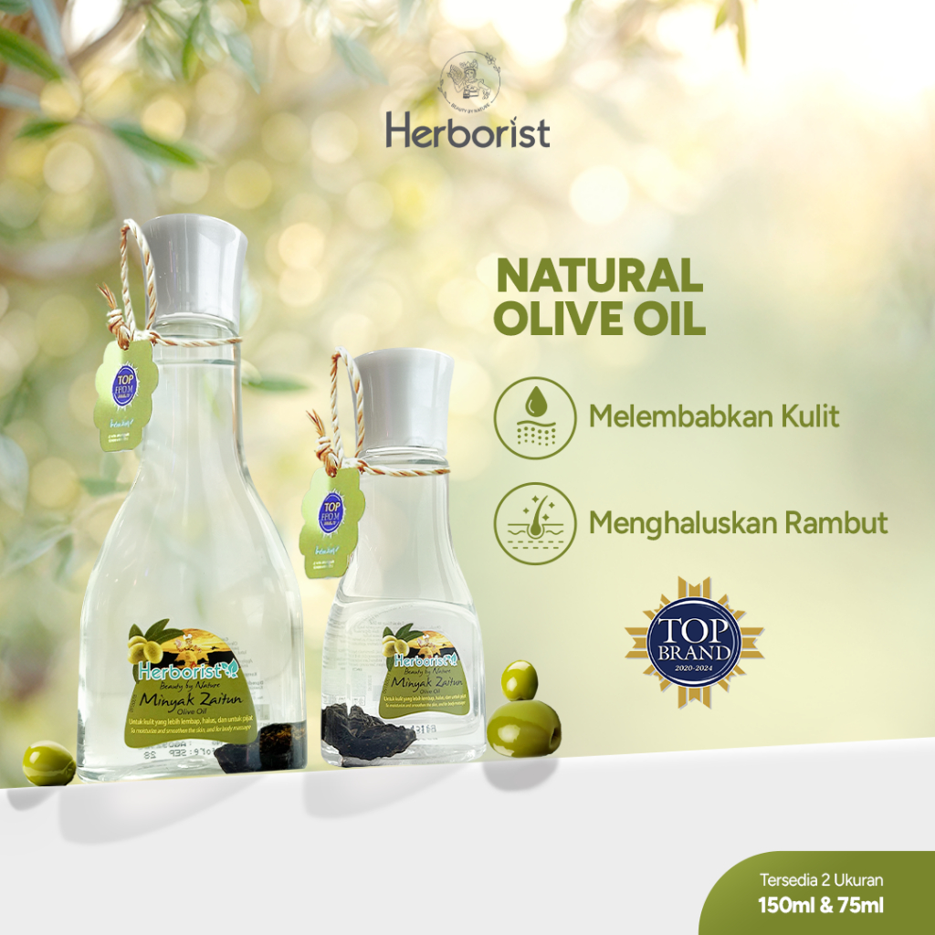 Herborist Minyak Zaitun Natural 150ml – Lembapkan Kulit Secara Alami, Cerah dan Halus