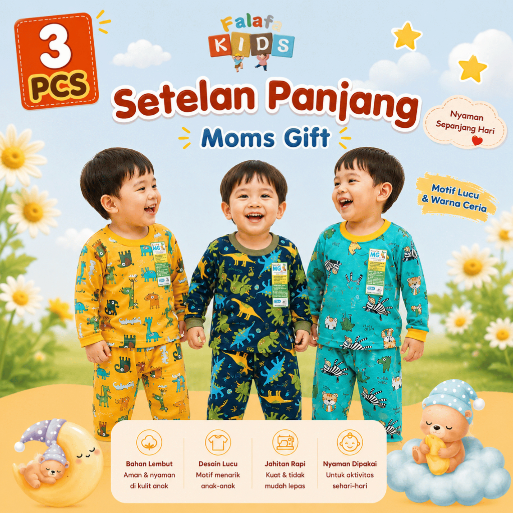 [ 3 Setel ] Setelan Moms Gift PANJANG Terbaru ( 1-4 tahun ) Setelan Piyama Baju Tidur Anak