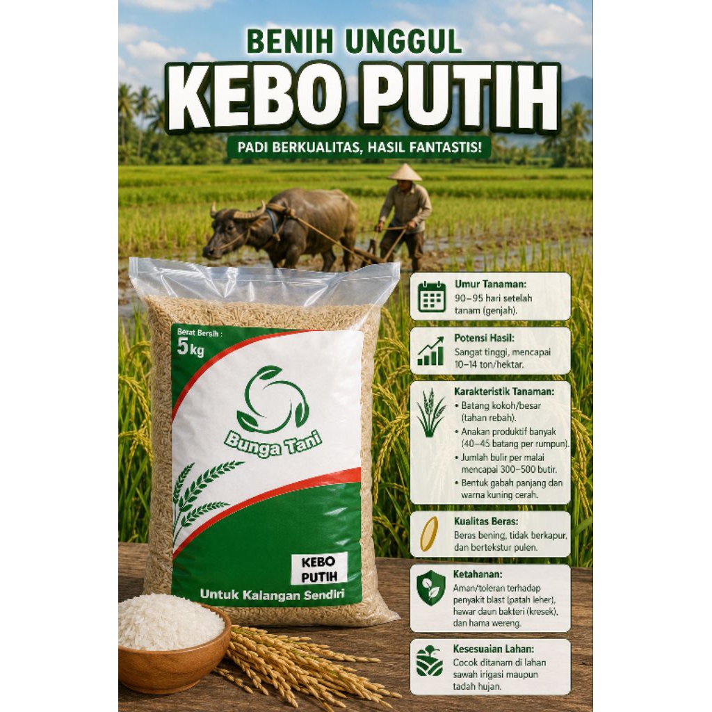 Benih padi unggul Premium kebo putih 5kg