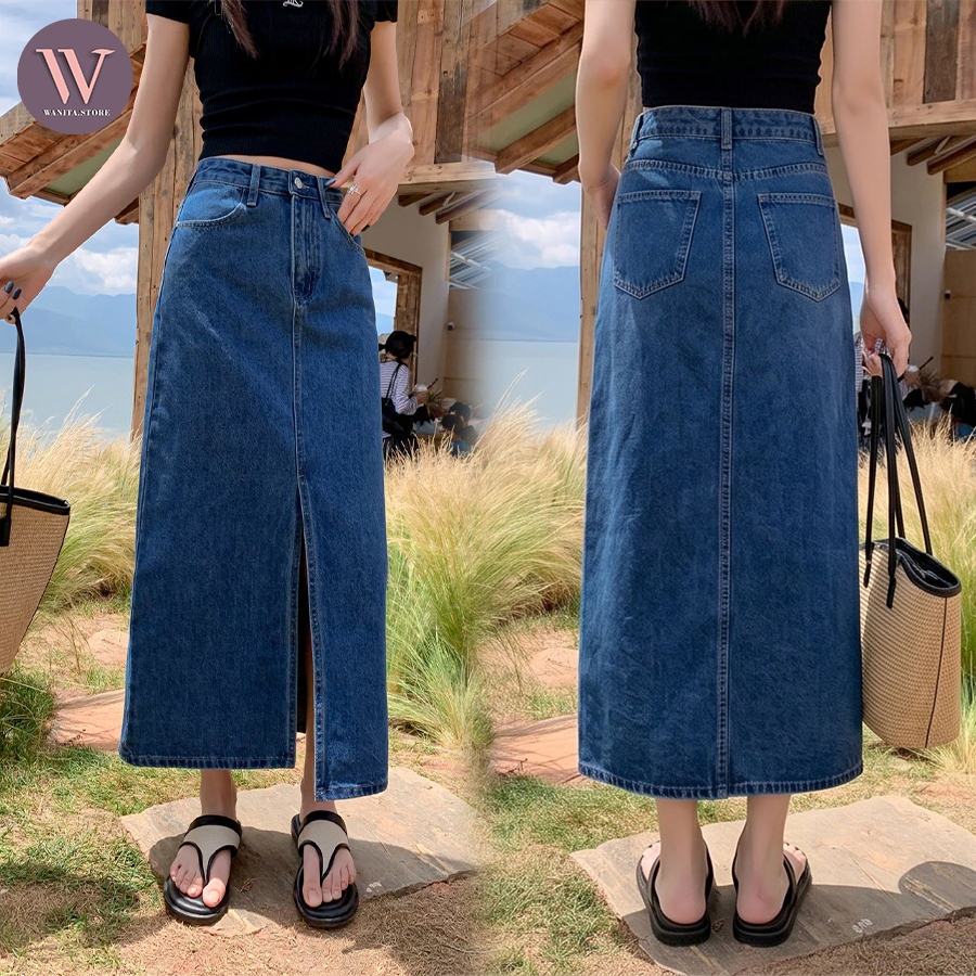 [ wanita_id ] rok jeans jumbo rok jeans putih rok a line rok korean style rok jeans 7/8 rok denim pa