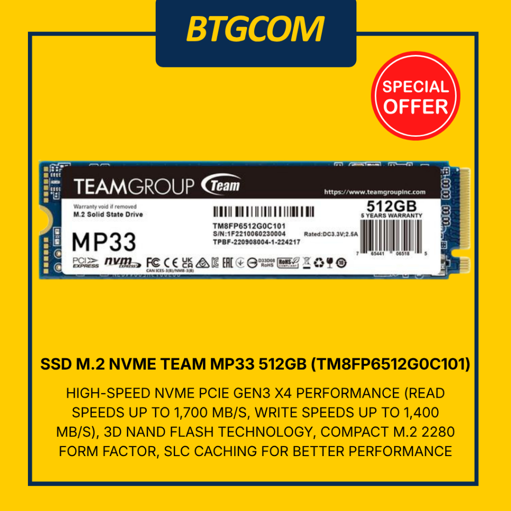 SSD M.2 NVME TEAM MP33 512GB TM8FP6512G0C101 M2 512 GB