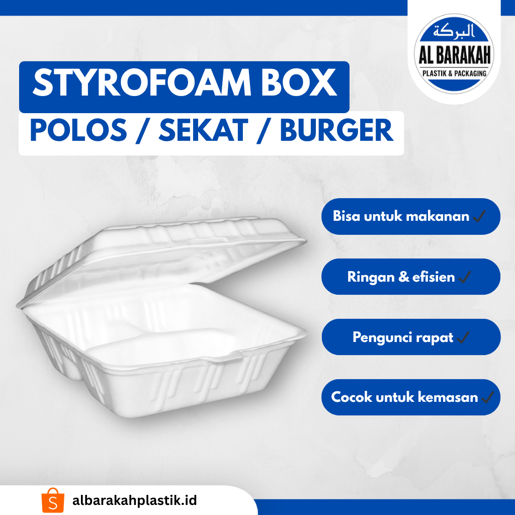 Kotak Makan Styrofoam Polos / Styrofoam Sekat / Styrofoam Burger | Al Barakah Plastik