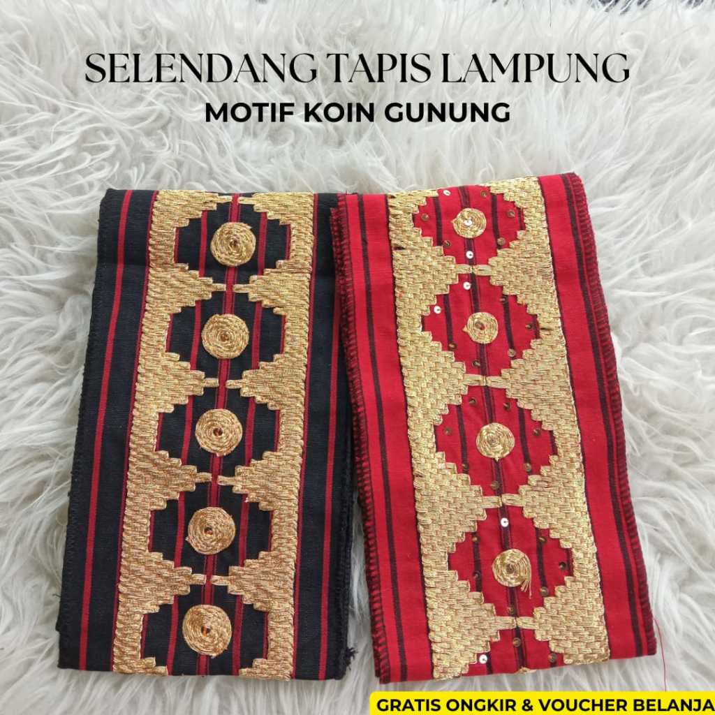 Selendang/Bisban Sulam Tapis Lampung - Bisban Tapis Motif Koin Gunung - Selendang Acara Khas Lampung