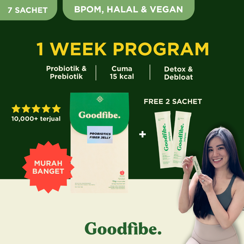 Program 1 Minggu FREE 2 Sachet (7 Sachet) Goodfibe Jellytox Fiber Jelly Pelancar BAB