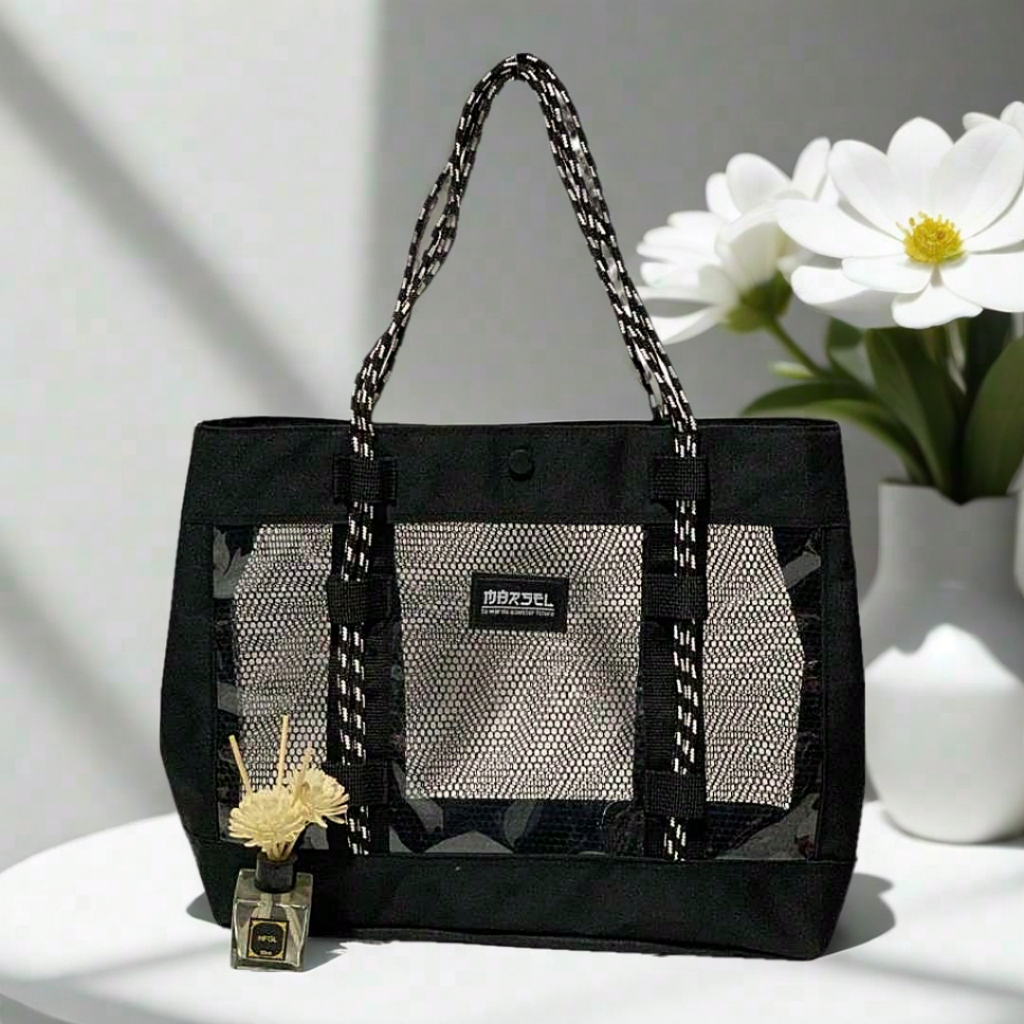 Tote bag mika transparan tote bag mika pvc tote bag jaring tote bag rainbow wanita