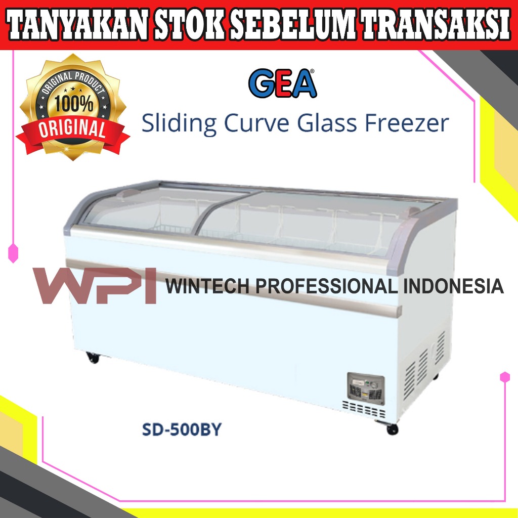 Gea SD-500BY Sliding Curve Glass Freezer - Freezer Box Kaca Geser Kapasitas 500 L - Freezer Kaca Cem