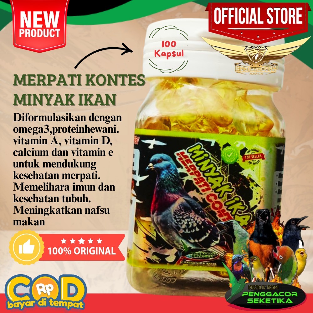New Merpati Kontes Minyak Ikan Omega 3 isi 100 kapsul Untuk kesehatan dan Performa Burung Merpati