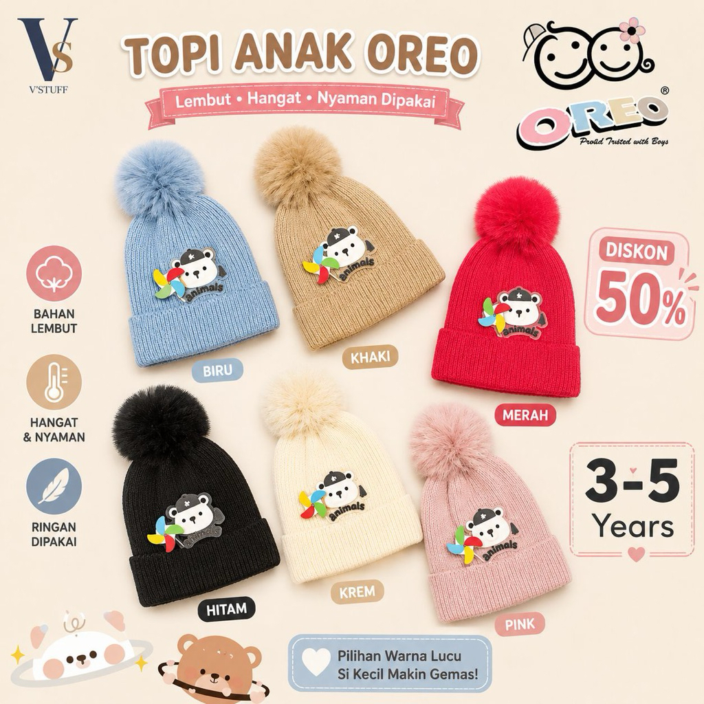 Topi Kupluk Anak 3-5 Tahun Animals Lucu Bagus Nyaman - TR750-8