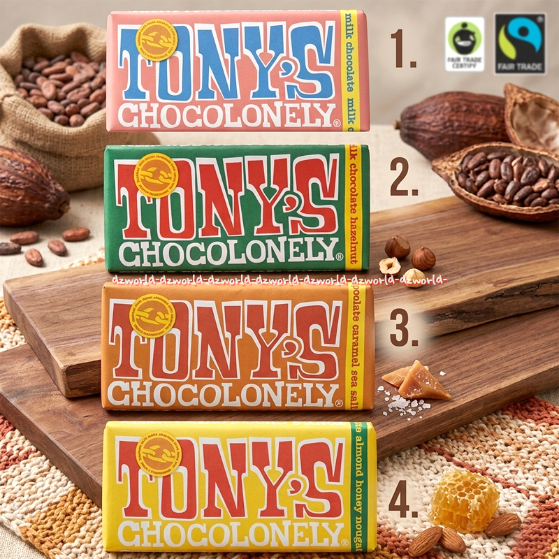 Tony's Chocolonely 180gr Milk Chocolate Coklat Susu Tony's Hazelnut Chocolate Caramel Sea Salt Almon