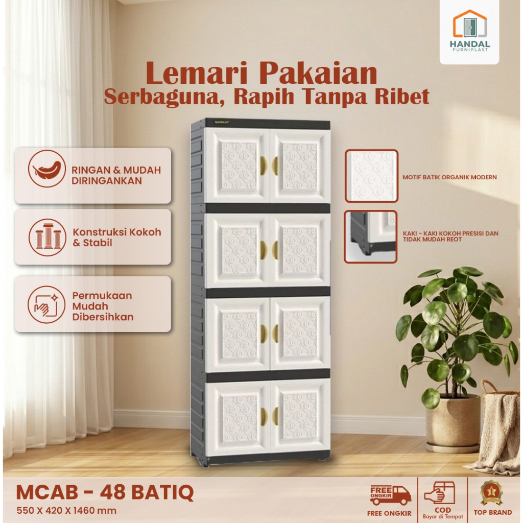LEMARI PLASTIK PAKAIAN NAPOLLY MCAB 48 BATIQ SUSUN 4 EXCLUSIVE DESIGN 8 PINTU MULTI FUNGSI