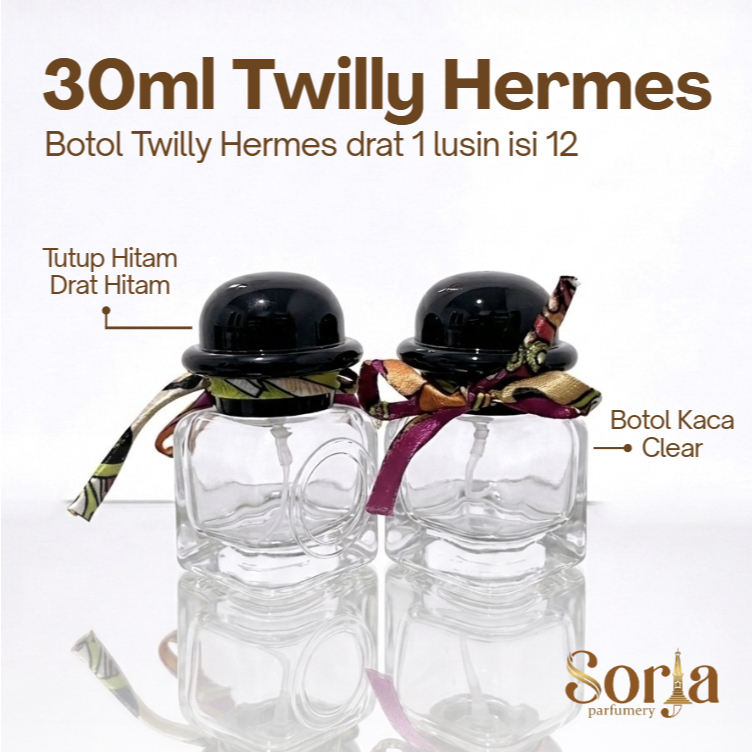 Botol Parfum Twilly Hermes 30ml - Botol Kaca, Tutup Hitam Drat Hitam, Elegan