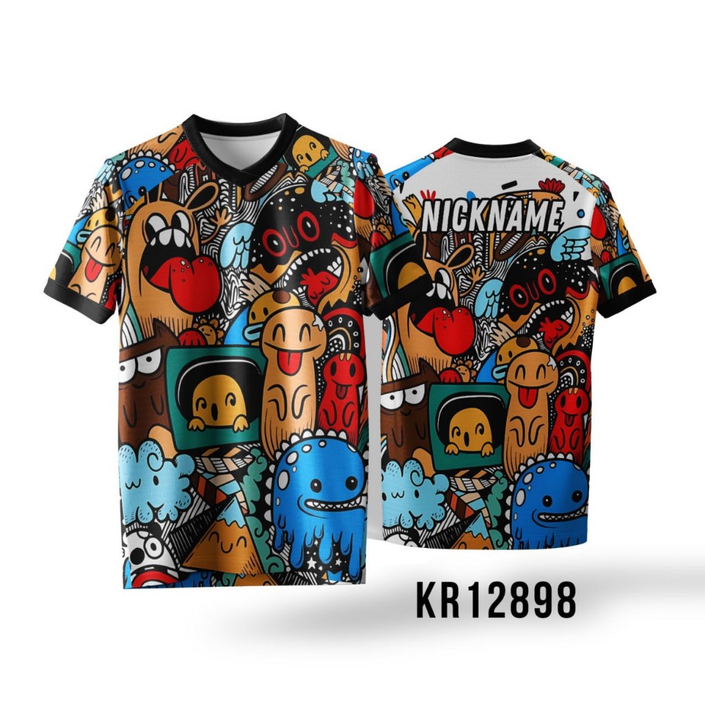 "Kaos Jersey Futsal Doodle Art Streetwear Monster Full Printing – Gratis Custom Nama