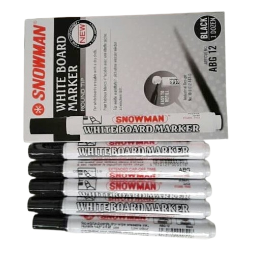 Spidol Snowman Whiteboard Marker 1 Pack 12 Buah Tahan Lama Hitam Dapat Dihapus