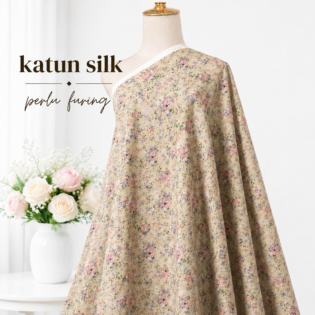 kain katun silky semi sutra motif bunga kecil