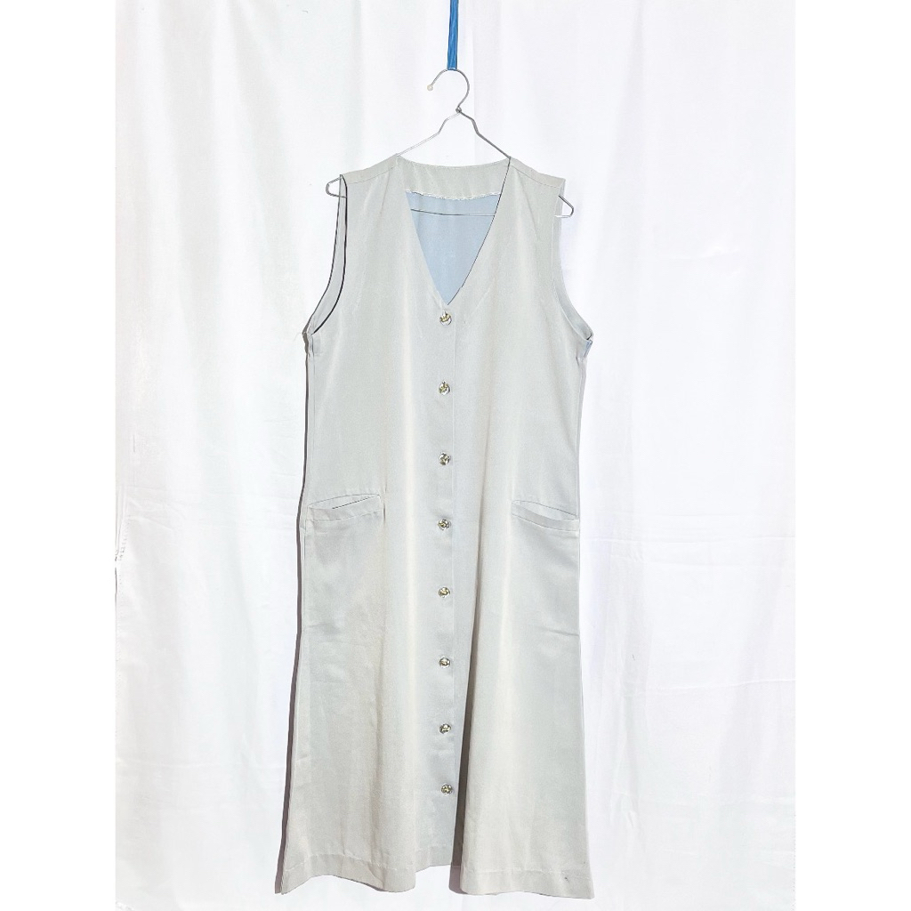 LONG VEST DRESS KUTUNGAN KOREAN STYLE | WARNA BIRU MUDA | BABY BLUE