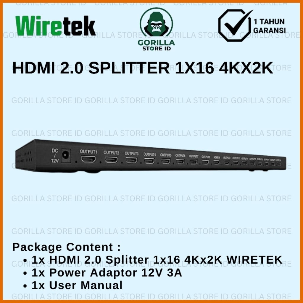 Wiretek HDMI Splitter 16 Port 4Kx2K