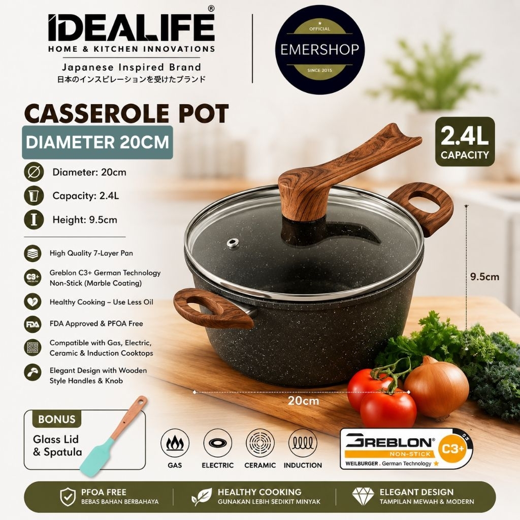 Panci Induksi Casserole Cookware - IDEALIFE -  Panci Casserole