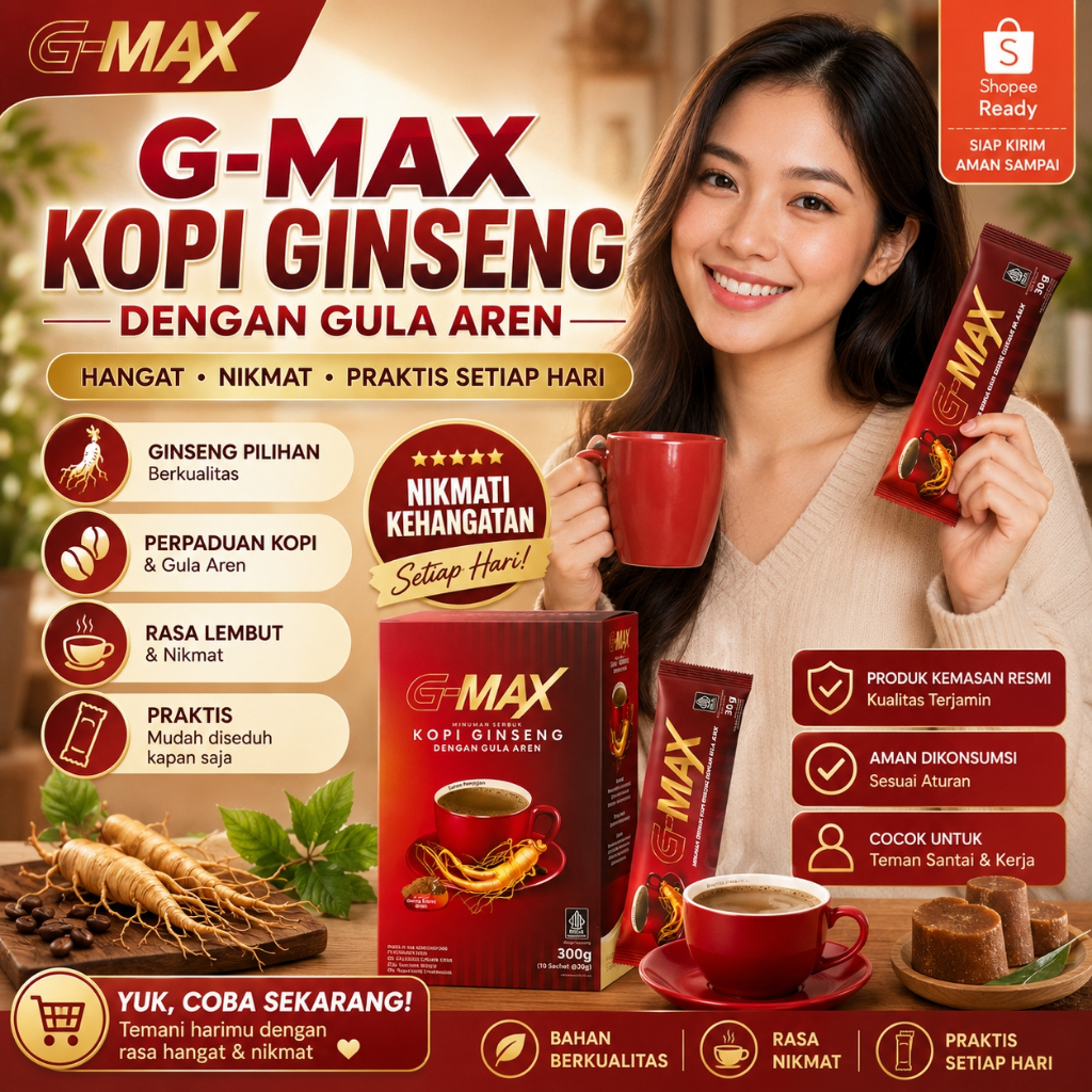 Kopi GMAX Kopi Herbal Pria Aktif Dengan Ginseng Gula Aren Halal