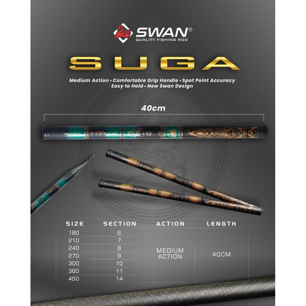 TEGEK CARBON SWAN SUGA 360 450 RUAS 40CM / JORAN TEGEK CARBON
