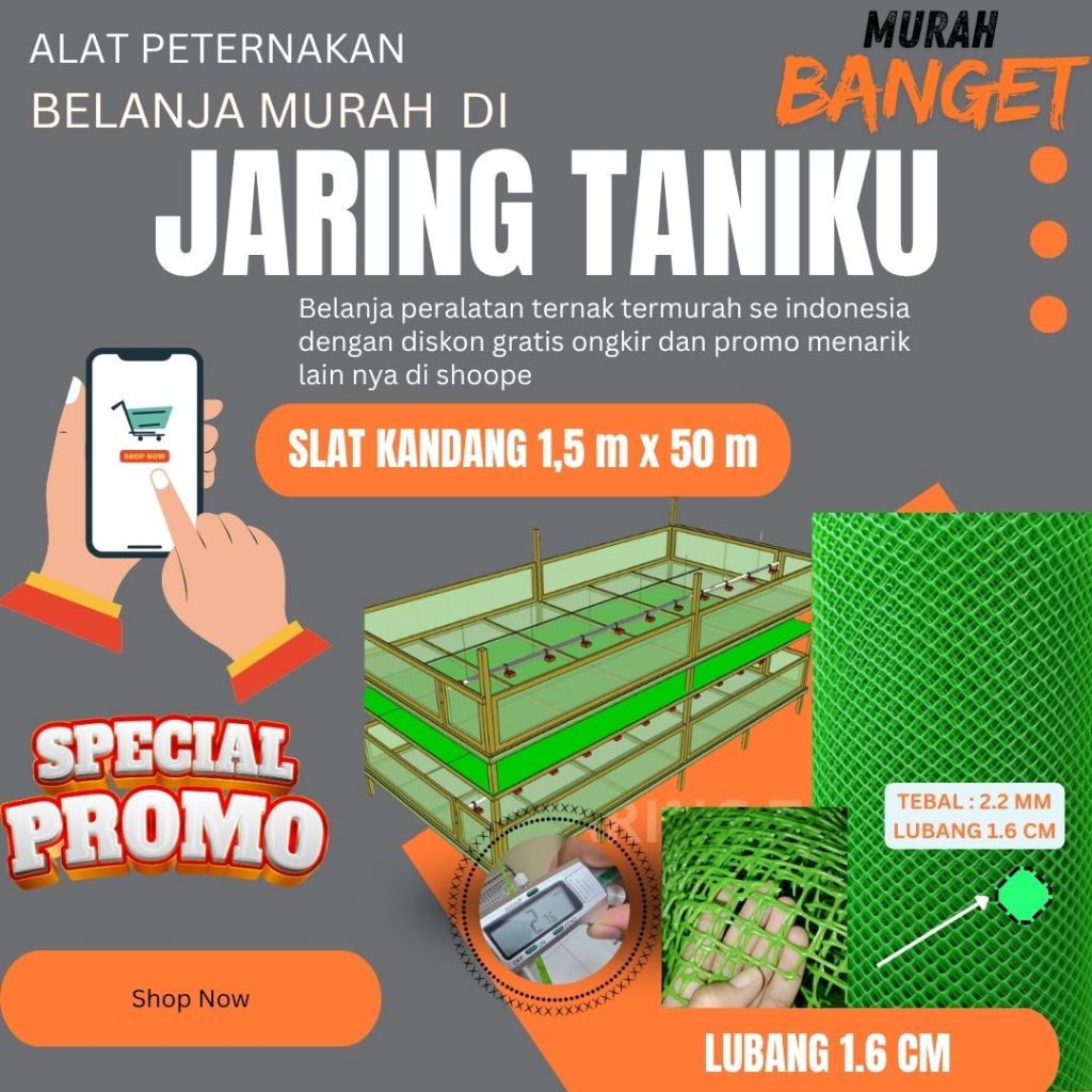 SLAT KANDANG AYAM - SLAT KOLONI AYAM - SLAT MESH ROLL BROILER- 1,5x50meter tebal 2.2mm