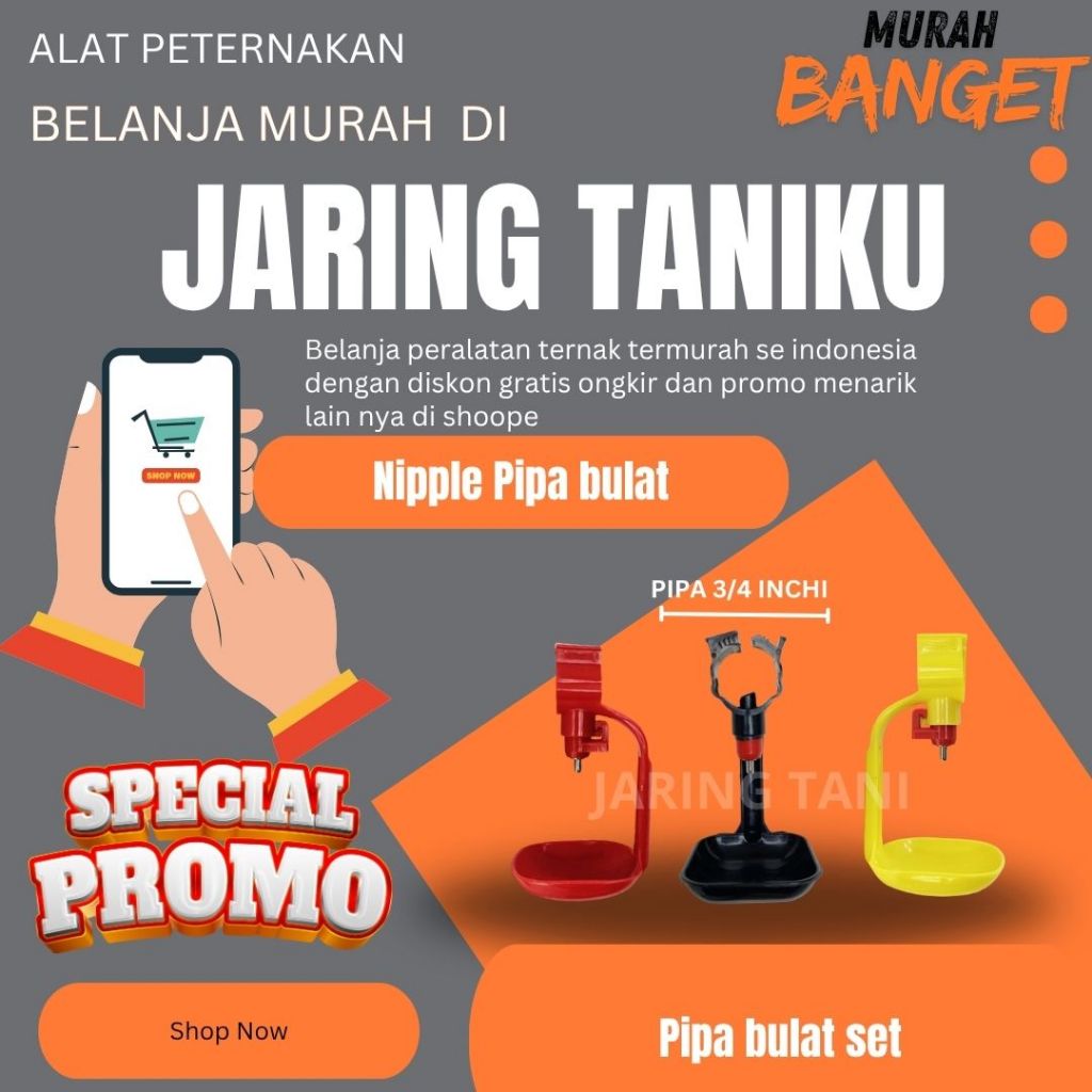 NIPLE BROILER NIPLE AYAM PIPA AIR 3/4 inchi BULAT - Tempat Minum Ayam Broiler (1 Set Komplit)