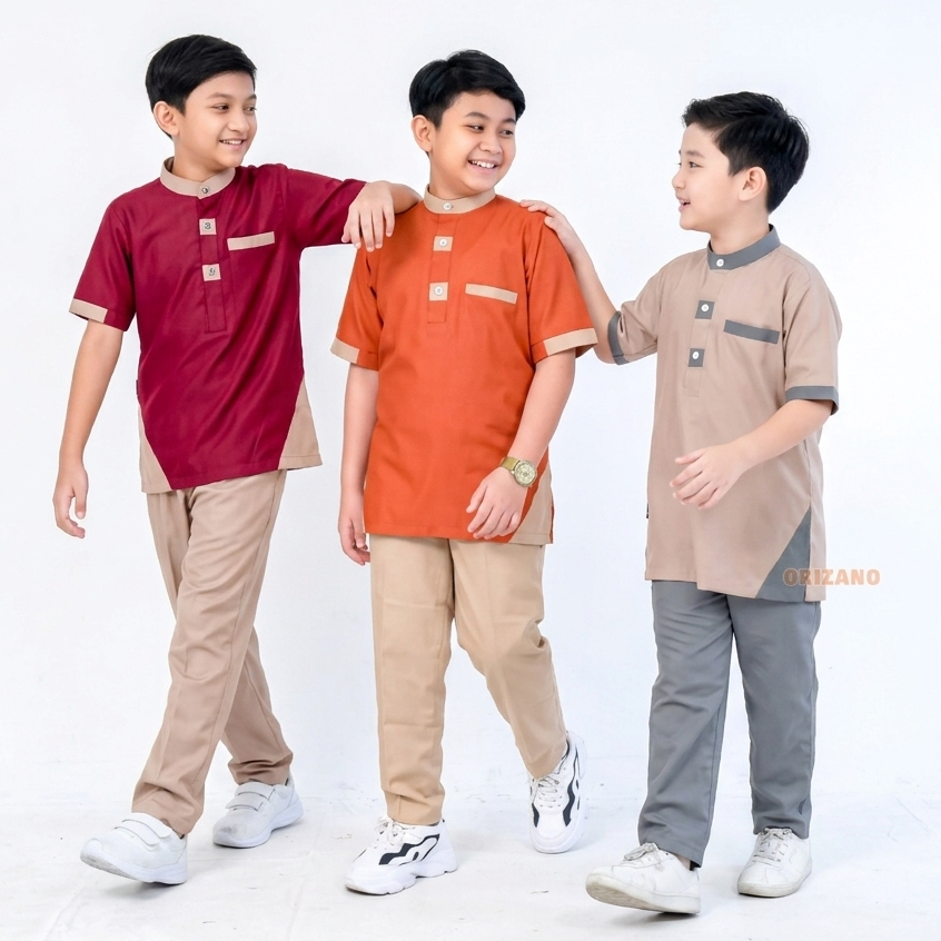 ORIZANO Set Koko ATTAR - Baju Koko Anak Cowok Lengan Pendek Usia 1-14 Tahun Bahan Koko Toyobo