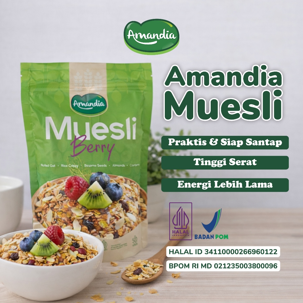 Muesli Berry Amandia Sereal Oat Buah Berry untuk Diet dan Sarapan